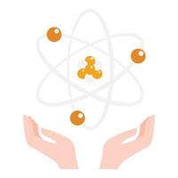 Atom in hand icon, flat style vector