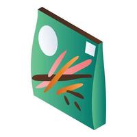 icono de palo de galleta de paquete verde, estilo isométrico vector