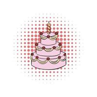 Three-tiered birthday cake with candle comics icon vector