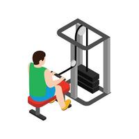 Man training on simulator icon, isometric 3d style vector