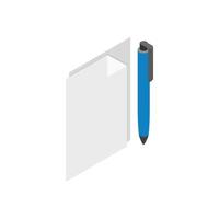 Blank note paper with pen icon, isometric 3d style vector