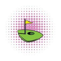 Flag on a golf course icon, comics style vector