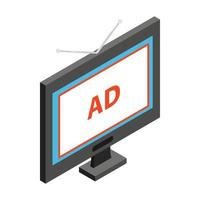 icono de publicidad en tv, estilo 3d isométrico vector