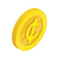 Gold coin with cent sign icon, isometric 3d style vector