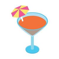 Cocktail with umbrella isometric 3d icon vector