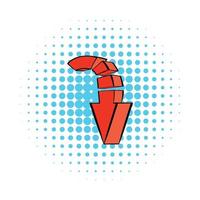 Red down arrow icon, comics style vector