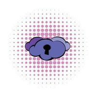 Cloud with keyhole icon, comics style vector