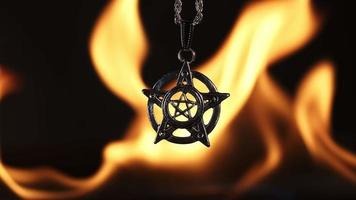 Pentagram Symbol and Fire Flames video