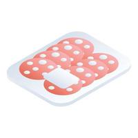 Sliced supermarket sausage icon, isometric style vector