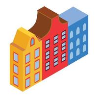 colorido, amsterdam, casas, icono, isométrico, 3d, estilo vector