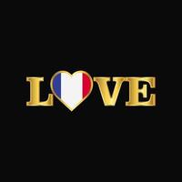 vector de diseño de bandera de francia de tipografía de amor dorado