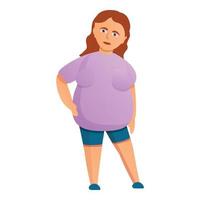 Red hair woman overweight icon, cartoon style vector