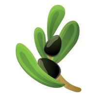 Black olives branch icon, cartoon style vector