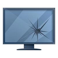 Broken lcd monitor icon, cartoon style vector