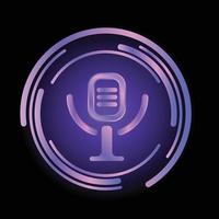 Neon studio bar microphone icon, cartoon style vector