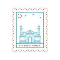 BIBI HYBAT MOSQUE postage stamp Blue and red Line Style vector illustration