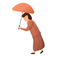 Senior woman umbrella icon, cartoon style vector