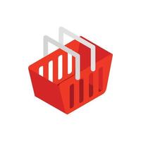 Red shopping basket icon, isometric 3d style vector