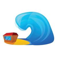 Tsunami big wave icon, cartoon style vector