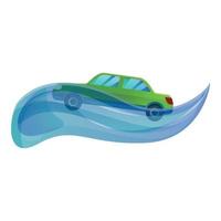 Car flood disaster icon, cartoon style vector