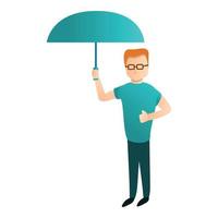 Man blue umbrella icon, cartoon style vector