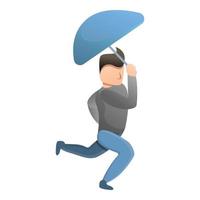 Man running with umbrella icon, cartoon style vector