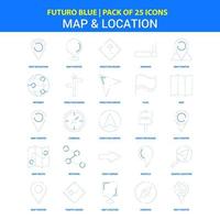 Map and Location Icons Futuro Blue 25 Icon pack vector