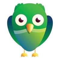 Green owl icon, cartoon style vector