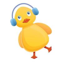 Yellow duck with headphones icon, cartoon style vector