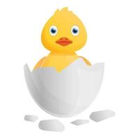 pato amarillo del icono de la cáscara de huevo, estilo de dibujos animados vector