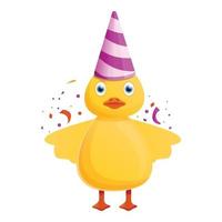 icono de cumpleaños de pato amarillo, estilo de dibujos animados vector