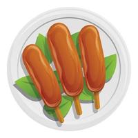 Thai cooking plate icon, cartoon style vector