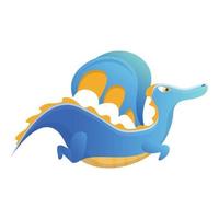 Flying blue dragon icon, cartoon style vector