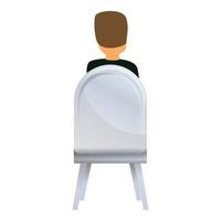 Back view boy on chair icon, cartoon style vector