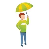 Boy green umbrella icon, cartoon style vector