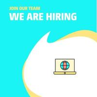 Join Our Team Busienss Company Internet on Laptop We Are Hiring Poster Callout Design Vector background