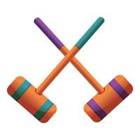 Croquet crossed mallet icon, cartoon style vector