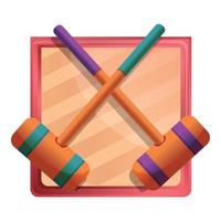 Croquet mallet icon, cartoon style vector