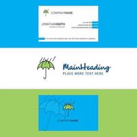 Beautiful Raining and Umbrella Logo and business card vertical Design Vector