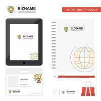 World globe Business Logo Tab App Diary PVC Employee Card and USB Brand Stationary Package Design Vector Template