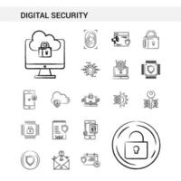 Digital Security hand drawn Icon set style isolated on white background Vector