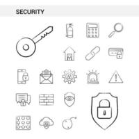 Security hand drawn Icon set style isolated on white background Vector