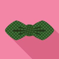 Green striped bow tie icon, flat style vector