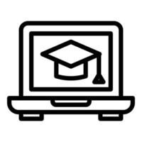 Oxford cap laptop icon, outline style vector