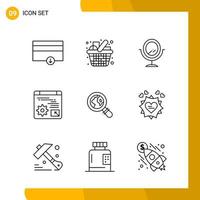 9 Icon Set Line Style Icon Pack Outline Symbols isolated on White Backgound for Responsive Website Designing Creative Black Icon vector background
