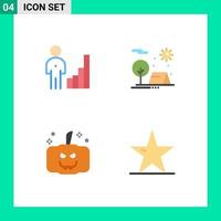 conjunto de 4 iconos planos vectoriales en cuadrícula para análisis gráfico solar camping calabaza elementos de diseño vectorial editables vector