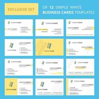 Set of 12 Pencil and scale Creative Busienss Card Template Editable Creative logo and Visiting card background vector