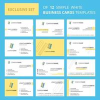 Set of 12 Pencil and scale Creative Busienss Card Template Editable Creative logo and Visiting card background vector