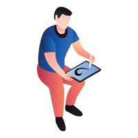 hombre dibujando en el icono de la tableta, estilo isométrico vector