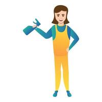 Woman use cleaner spray icon, cartoon style vector